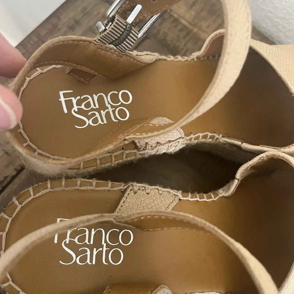 Franco‎ Sarto Womens 8.5 Espadrille Sandals Platform Beige Pink Leather EUC